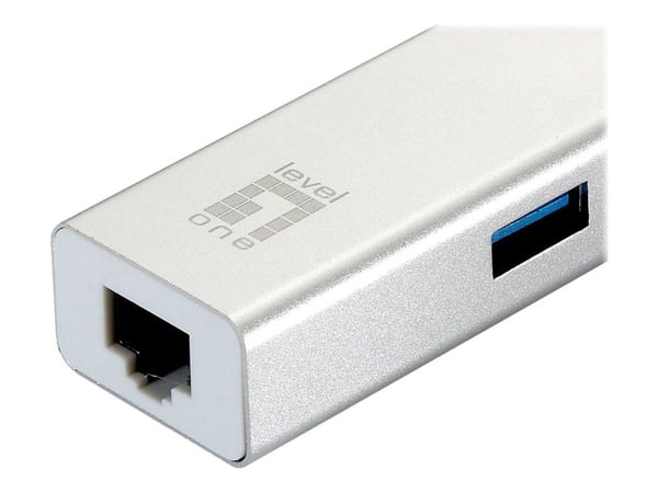 LevelOne USB-0504 - Hubb - 3 x SuperSpeed USB 3.0 + 1 x 10/100/1000 - skrivbordsmodell