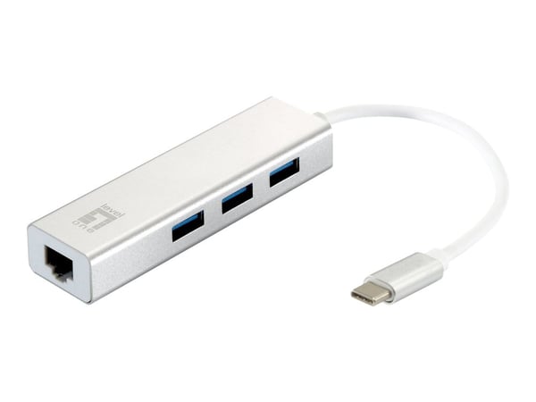 LevelOne USB-0504 - Hubb - 3 x SuperSpeed USB 3.0 + 1 x 10/100/1000 - skrivbordsmodell
