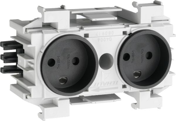 HAGER Ecoline pistorasia 2xDK etuasennukseen RAL9011