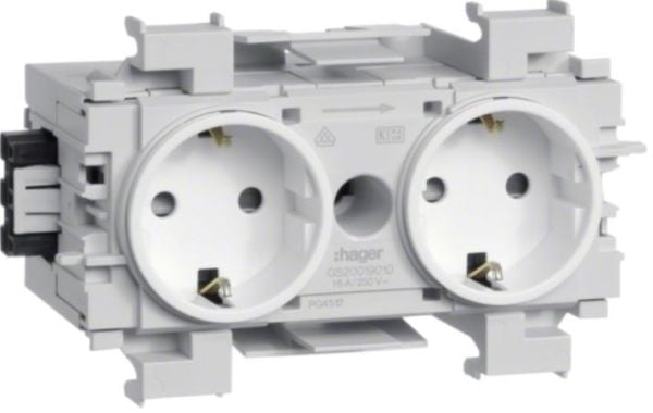 HAGER Pistorasia Ecoline 2xSchuko etuasennukseen RAL9016