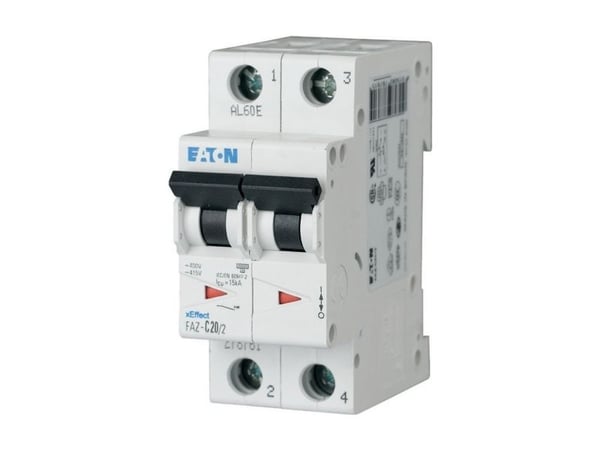 EATON-automaattisuojakytkin – MCB 2 A, C-tyyppi, 2-napainen, 10 kA oikosulkuvirran katkaisuvalmius, 400 V AC, , leveys 36 mm
