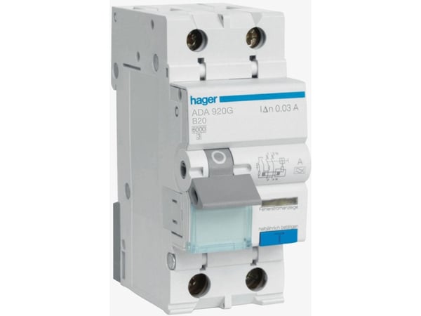 Yhdistelmäkatkaisija Automaattisulake/HPFI B 20A 1P+N, 30 mA, ADA920G, ADA920G