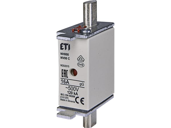 Sulake NH00 16A gG, 500V AC, katkaisukyky 120kA, standardi IEC 60269-1, IEC 60269-2. Tilan ilmaisimella - (3 kpl)