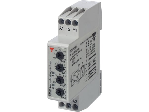 CARLO GAVAZZI Epäsymmetrinen kello, tauko- tai pulssikäynnistys, 1CO potentiaalivapaa 5A, 250VAC, kelan jännite 24VDC / 24-240VAC, 0,1s.-100h., DIN