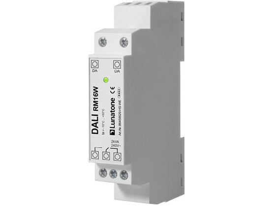 DALI relæ modul med 16 ampere skiftekontakt. Til on/off styring af lyskilder eller 230V el-apparater. Monteres på DIN-skinne.