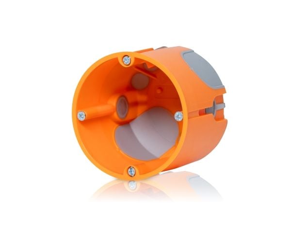 Eturasia 1 moduuli tuulenpitävä Ø68 mm, 61 mm syvä, kiinnitysruuveilla. Oranssi eurokotelo. PVC-vapaa