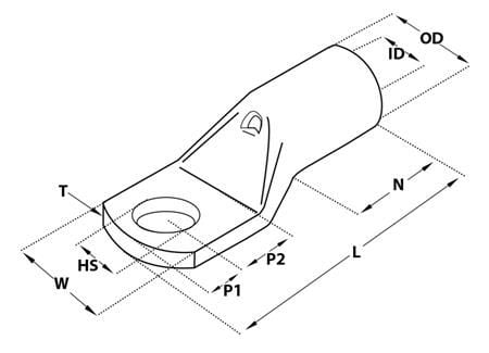 Putkikaapelikannatin CU 70,0 mm²ruuvin reikä Ø 10,5 mm, pituus 49 mmsisähalkaisija 11,3 mm