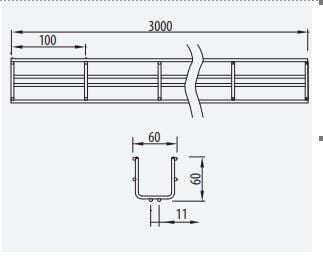 Csslr Plus Gitterbakke, højde 60 mm, bredde 60 mm, længde 3000 mm tråd Ø4,0 mm Sort BK8 Zink, Samles uden brug af beslag - (3 meter)