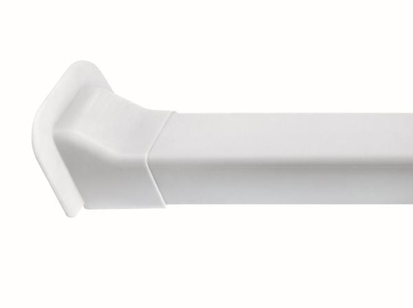 Kanalanslutning mot vägg med stor avslutning - rakt fram. Vit färg. För utomhusbruk, UV-beständig plast