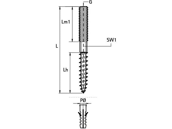 Walraven ansatsskrue M8x100mm - Rustfrit stål 1.4301. Fastgørelse i væg eller loft