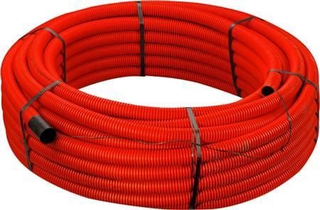 FIX-PRO Kaapeliputki, punainen PE 75/61 mm, kaksiseinäinen, muhvilla ja vetojohdolla 50 metriä. - (50 metriä)
