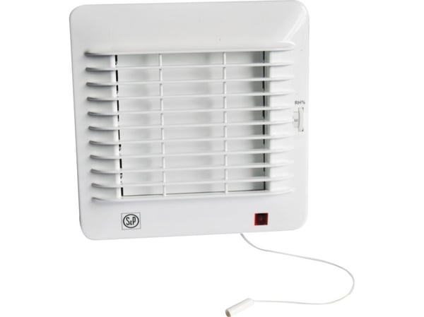 THERMEX Ventilator EDM 100 CHZM Scandic, fugtstyret med hygrostat (60-90%), aut. lukke, kugleleje og snor. Luftmgd. 95m³/h, mål 155x155/ø98.