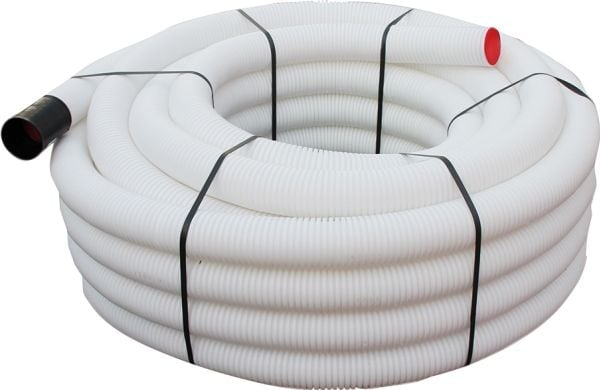 LINDAB InDomo flexslange LFPE 76, hvid, antistatisk, kan bøjes 90° ved bøjningsradius 150 mm. Passer udv. på Safe tilslutning, 1 rl.=50 m.