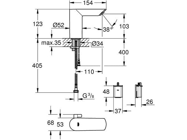 GROHE Bau Cosmopolitan E - Kosketusvapaa elektroninen pesualtaan kiinnitys