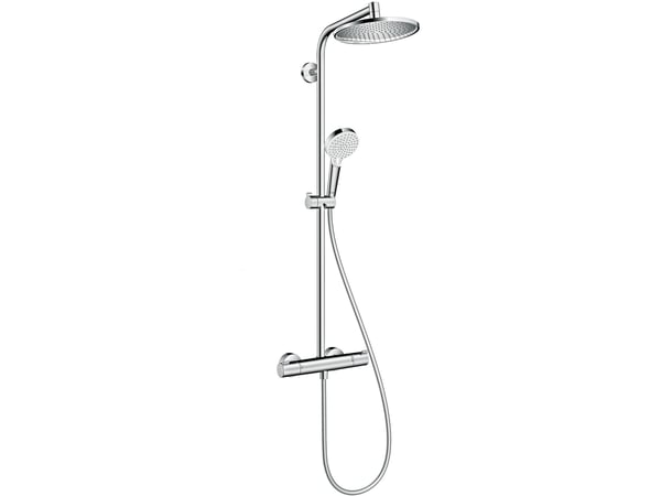 HANSGrohe Crometta S240-suihkujärjestelmä, valkoinen/kromi, 350 mm:n suihkuvarsi, käsisuihku 1 suihkutoiminnolla Rain. EuroSmart 9l/min.