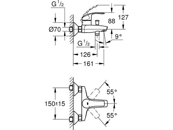GROHE Eurosmart, Badekar og dusj, Kran-håndtak, 1/2", Kromfarget