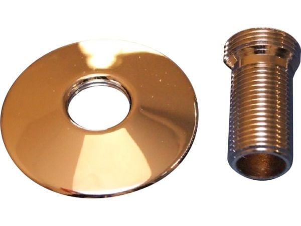 Lige tilgangsstykke i krom 3/4"x1/2" længde 45 mm med Ø70 mm roset