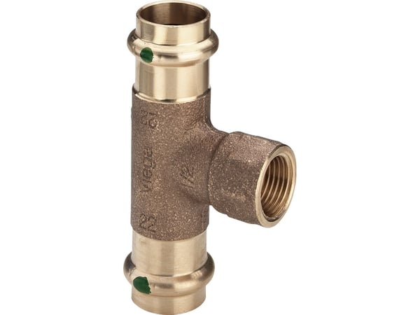 VIEGA SANPRESS T-stycke 28 mm x ¾" röd mässing, med SC-Contur och invändig gänga