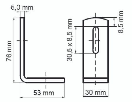 WALRAVEN Kulma profiilikiskolle WM 1, 15, 2L=75x50 mm B=30 mm reikä=8,5x30, 5 mmRuostumaton teräs sinkitty, 90 astetta