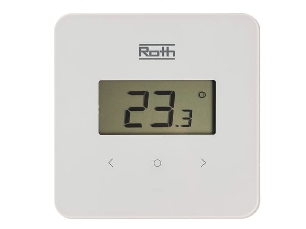Roth Softline Standard hvid rumtermostatTrådløs. Med stort display. Temperaturenindstillesnemt med de to touchknapper