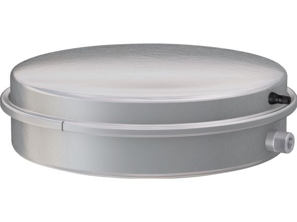 FLAMCO Cubex R 14 litran rund flad trykekspansionsbeholder med gummimembran, Galvaniseret udvendigt. Tåler op til 50% glykol