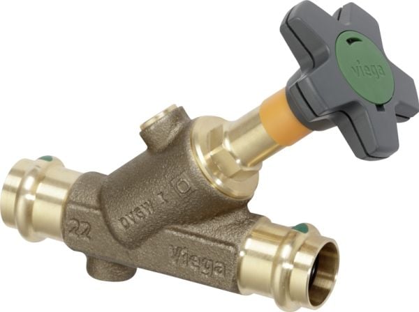 Viega Easytop röd mässing sned sätesventil med pressanslutning för 18 mm V-bet (V-fittings) med SC-Contur