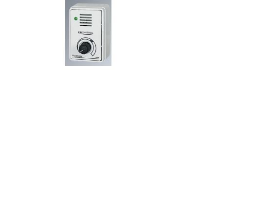 LS CONTROL Hygrostat WE ES436, hvid i FUGA underlag med drejeknap og lampe. 230V AC/50Hz, 2,5A, IP20, 20-90% RH, 10-50°C. Mål 80x52x56 mm.