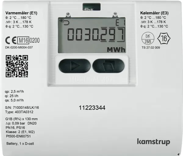 Varmemåler MULTICAL® 403 1,5M³/H / 110mm / 3/4" med batteri for returmontage
