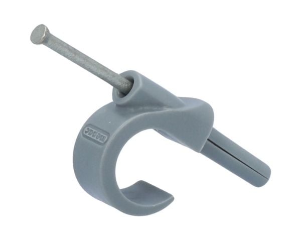 Mepac plugclip med spik för kabel 16-19 mm. grå. Borr Ø 5,5 mm - (100 st.)