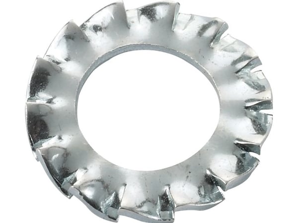 DRESSELHAUS Hammastettu aluslevy 4 mm DIN 6798 AZ sinkitty sisäpuolelta 4,3 mm, ulkopuolelta 8,0 mm - (100 kpl)