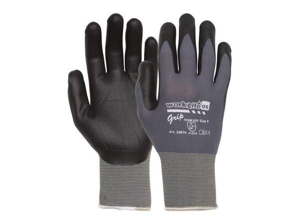 Grip-käsineet nylon/lycra-neulosta nitriilipinnoitteella, koko 9 kokoonpanokäsine - (12 kpl)