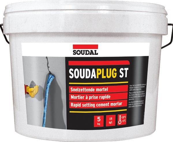 Soudaplug lynmørtel 5kg. Hurtigthærdende cement for øjeblikkelig lukning af utætheder i beton og murværk