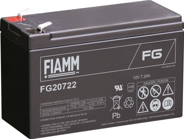 ACTEC Fiamm bly akkumularor 12v/7,2Ah. Til alarm og backup med spadesko 6,35 mm/Faton 250, dimension: L151xB65xH94 mm