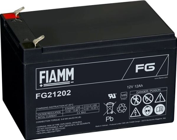 Fiamm Blybatteri 12v/12Ah. Med spade sko 6,35mm/Faston 250 - (LxBxH) 151x98x95mm
