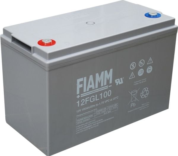 Fiamm bly akkumulator 12v/100Ah. Long Life 10 års udgave. Med gevind ned i batteriet (M6) (LxBxH) 329x172x214mm