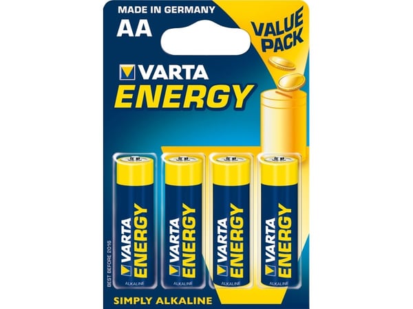 Varta Energy AA, Engangsbatteri, AA, Alkalinsk, 1,5 V, 4 stykker, 50,5 mm