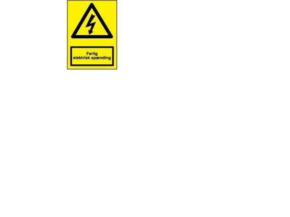 JO SAFETY Skilt trekant gul med sort lyntekst: Farlig elektrisk spænding148x210mm 1mm plast