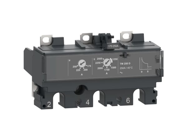 SCHNEIDER ELECTRIC Virtarele TM250D ComPacT NSX 250 -katkaisijoille, bimetalli/sähkömagneettinen, nimellisvirta 250 A, 3-napainen 3 suojattu