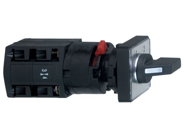 SCHNEIDER ELECTRIC Drejeomskifter - 1-napainen - 60° - 10 A - Ø 16 tai 22 mm:lle, med metallic plade, 0 - 1 - 2 lajittelumerkinnät