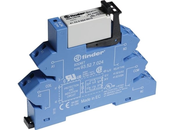 FINDER Rele kapea 14 mm leveä, Solid State Relay (SSR) 24V DC kelan jännite, (1,5..24V DC 5A lähtö.) Ruuviliittimet