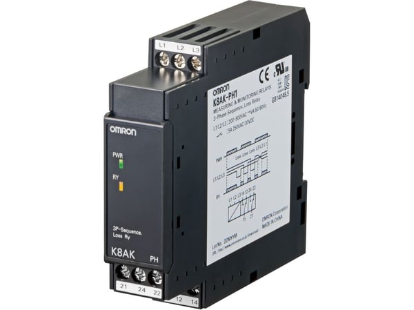OMRON Vaiheseuraajarele, 200-480V AC, mittausalue 200-240V AC, 2 CO, Ruuviliitäntä