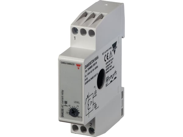 CARLO GAVAZZI Virtamuuntaja 2-20 AAC, sivukaapeliläpivienti, transistorilähtö, 40VDC/100 mA, säädettävä kynnysarvo, DIN-kiskokiinnitys