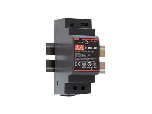 24VDC-1500MA-36W SWITCH-MODE HDR DIN-SKINNEMONTERET STRØMFORSYNING