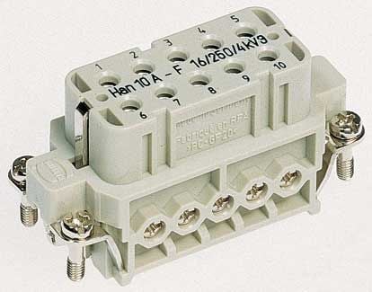 HARTING HAN A stick insats typ 10A honkontakt skruvterminal max 2,5mm² 16A 10-polig