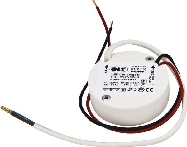 Vakiovirta-ajuri LED-valonlähteille 350mA, 1W, 1-10,5W, asennettavaksi europurkkiin tai vastaavaan