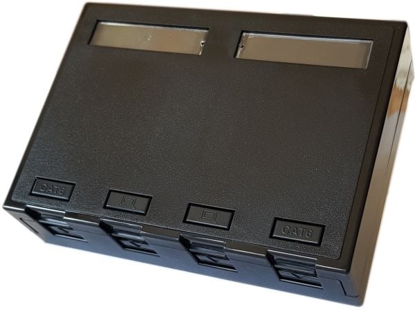 Dataudtag office boks 4 port, for Csslr Plus keystone konnektor, farve: sort