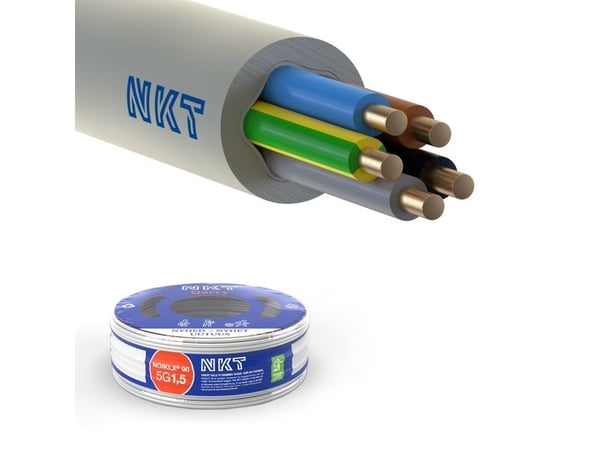NKT Installationskabel, halogenfri 5G1,5 mm² NOIKLX90 ljusgrå 300/500V, ring, ytterdimension max. 11,0 mm - (50 meter)
