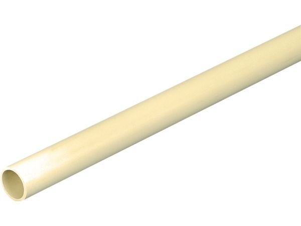 Jäykkä muoviputki, PVC 16 mm (5/8) keltainen/valkoinen 4 metriä. Ne kestävät 750 N:n puristuskuormituksen.