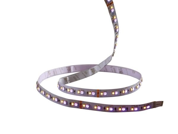 LEDstrip 24 V IP20 RGBW 5 m, 120°, 780 lm/m, 17,6 W/m. RGB+White 3000 K. Levetid L70 50.000 timer. Leveres i 5 m.