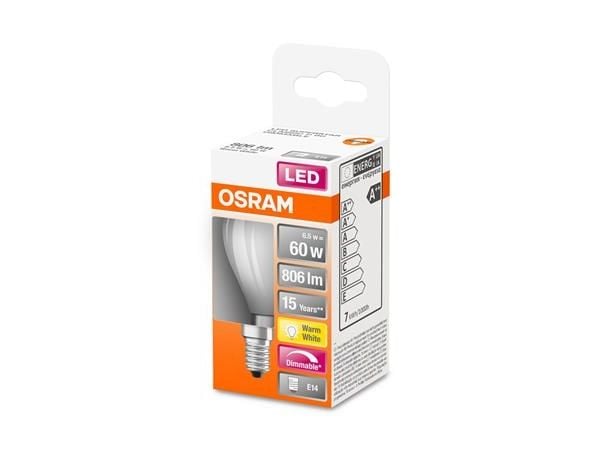 OSRAM LED SUPERSTAR - LED-filamentlyspære - form: P45 - mattslipt finish - E14 - 6.5 W (ekvivalent 60 W) - klasse E - varmt hvitt lys - 2700 K